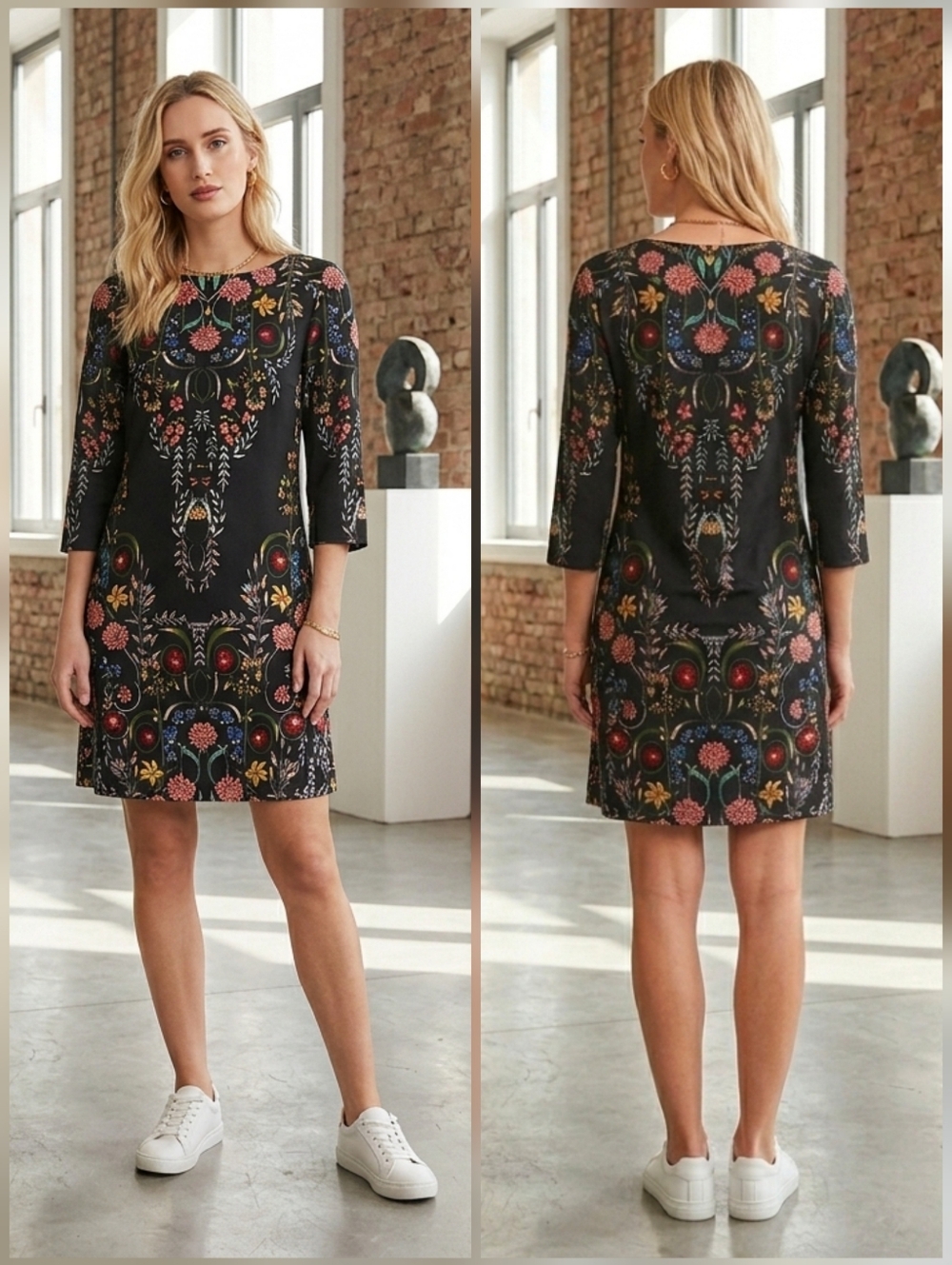 NWT Desigual Artsy Botanical Shift Dress Size 6 Folk Eclectic Bohemian Fall